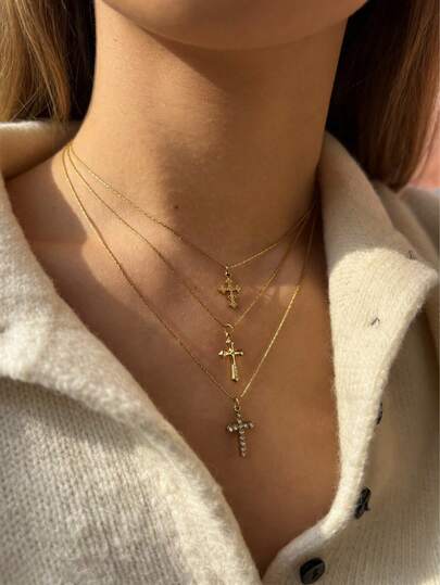 Monlansher New Stainless Steel Cross Pendant Necklace For Women, Minimalist Design, Fashionable & Versatile For Daily Wear