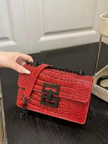 A 2026 Luxury Quilted Checkered Solid-Color PU Special Lock Women's Shoulder Bag, Versatile Accessory Wallet, Suitable For Daily Outings, Commuting, Gatherings, Dates, And Gifts - Red - View 5