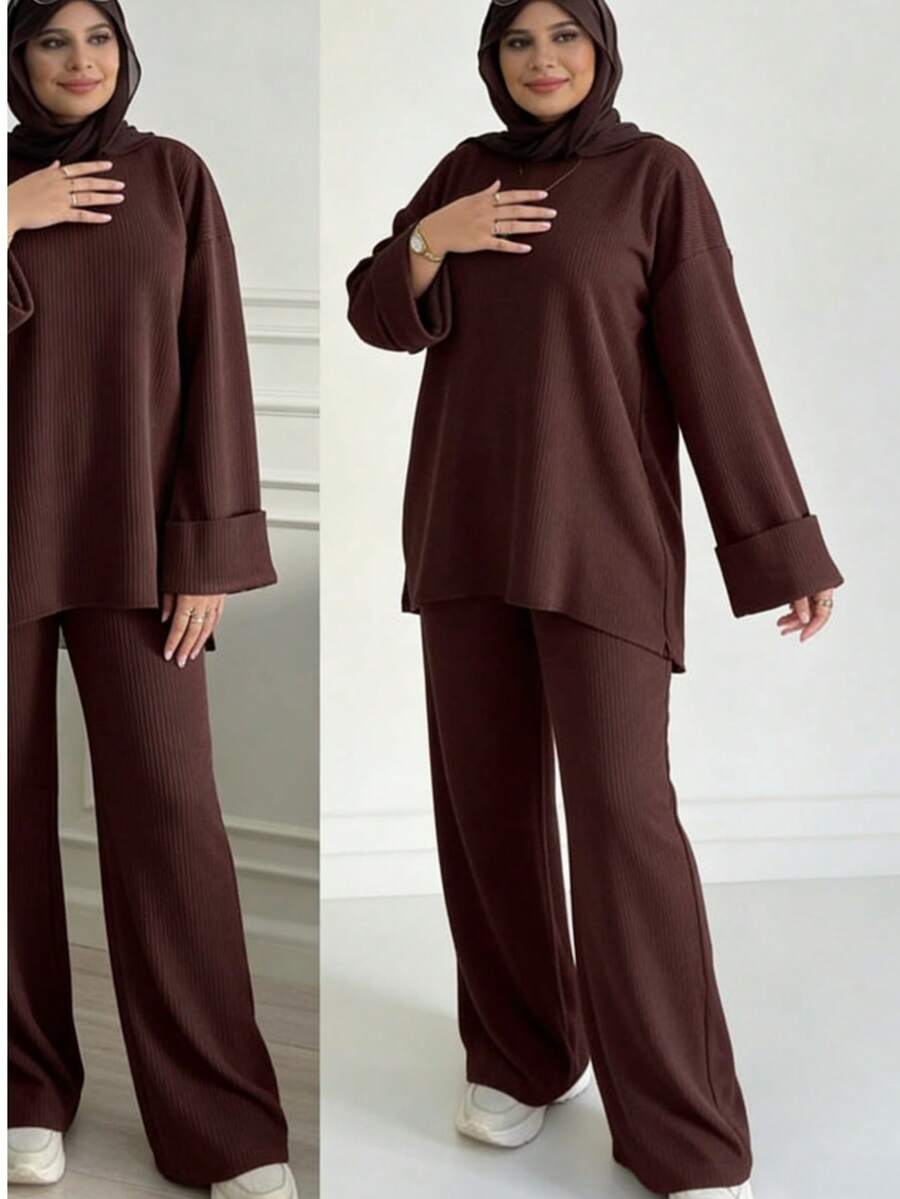 Elegant Women's Casual Long Sleeve Solid Color Suit, Fashionable And Graceful, Autumn/Winter Spring - Chocolate Brown - View 1