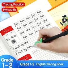 Cuaderno de trabajo para practicar el vocabulario en inglés de 2do grado de primaria con fuente en cursiva + regalo (2 lápices, 1 agarre de lápiz de color aleatorio) - Granate - Ver 1