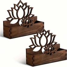 Fashionable Wooden Business Card Holder, Lotus Shape | Desktop Business Card Display Stand | Office Storage And Organization Decoration Item | Ideal Gift For Both Home And Workplace - Brown - View 3