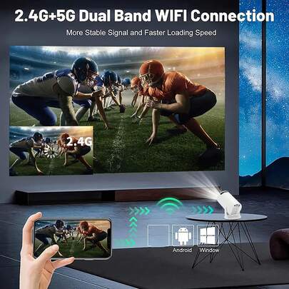 Máy chiếu mini cầm tay 1080P - Hỗ trợ kết nối không dây và có dây, thích hợp cho phòng ngủ/rạp chiếu phim tại nhà khi đi cắm trại, tương thích với đồng bộ hóa điện thoại thông minh, nhỏ gọn và dễ mang theo khi đi du lịch.