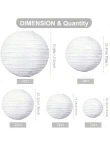 10 piezas de linternas de papel de estilo chino y japonés de tamaños mixtos en color blanco, adecuadas para bodas, cumpleaños, fiestas de Halloween, manualidades, Navidad, bodas, decoración del hogar, decoración de fiestas. Pueden tener manchas. (6 piezas) - Blanco - Ver 13