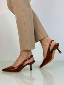 Soraia Shoes, Minimalist Slingback Court Shoes With Pointed Toe And Medium Thin Heel - Classic And Comfortable Style With Buckle - Camel - View 2