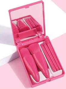 Mini Portable Folding Makeup Mirror With 5 Brushes – Ideal For Travel, Purse And Daily Use, Practical For Quick Touch-Ups Anywhere - Aleatório - 查看 6