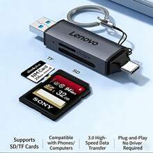 Lenovo E213讀卡機 USB3.0介面 高速資料傳輸 雙TF卡並行操作 提升工作效率 穩定相容主流記憶卡 灰色 - 灰色 - 查看 6