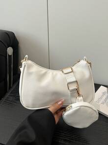 1 Bộ Túi đeo chéo họa tiết hoa màu trơn thời trang - trắng - Xem 3