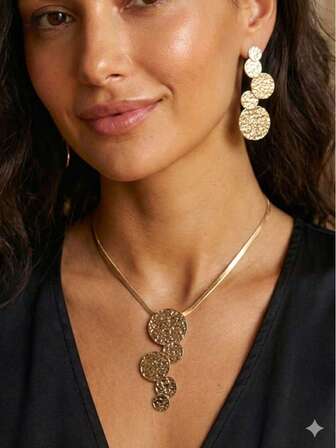 2pcs/Set New Creative Geometric Middle Eastern Minimalist Round & Asymmetrical Pendant Set, Fashionable, Elegant, Casual