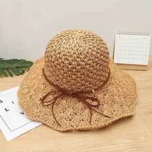 新款草编包帽两件套，女士波西米亚风手工编织水桶包，沙滩帽，旅游度假单肩包 - 彩色 - 查看 5
