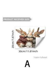 1pc 11.8 Inch New Easter Funny String Art 3 Cute Rabbits Single Layer Double-Sided Visible Fiber Optic Holiday Decoration Window Sticker, Easter Room, Bedroom Decor Sticker - Multicolor - View 11