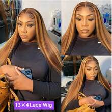 13x4 Frontal Real HD Lace Wig Invisible HD 5*5 Lace Front Wigs 200% Density #P4/27 Highlight Human Blended Hair Pre Plucked Bleached Knots Straight Blended Human Hair Wigs For Women 26 Inch Pre Plucked HD Lace Frontal Wig With Baby Hair Wig - SP4/27 - View 8