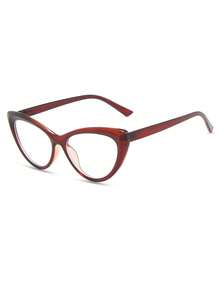 1 Pair Women's Brown Cat Eye PC Frame Retro Fashion Non-Prescription Glasses - Brown - View 3