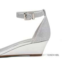 Women's Open Toe Wedge Sandals With Adjustable Ankle Strap And Comfortable Low Heel Casual Summer Shoes - 銀色 - 查看 7