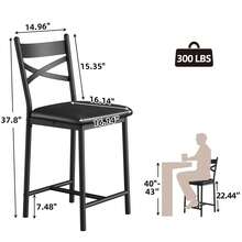 Negro Juego de 4 Taburetes de Bar de 57 cm con Respaldo en X, para Cocina y Barra de Café - Negro - Ver 3