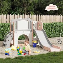 Resbaladilla Infantil 8 en 1 para Interior y Exterior, Juego de Parque para Niños con Escalador, Aro de Básquet, Túnel y Almacenamiento - Rosa - Ver 7