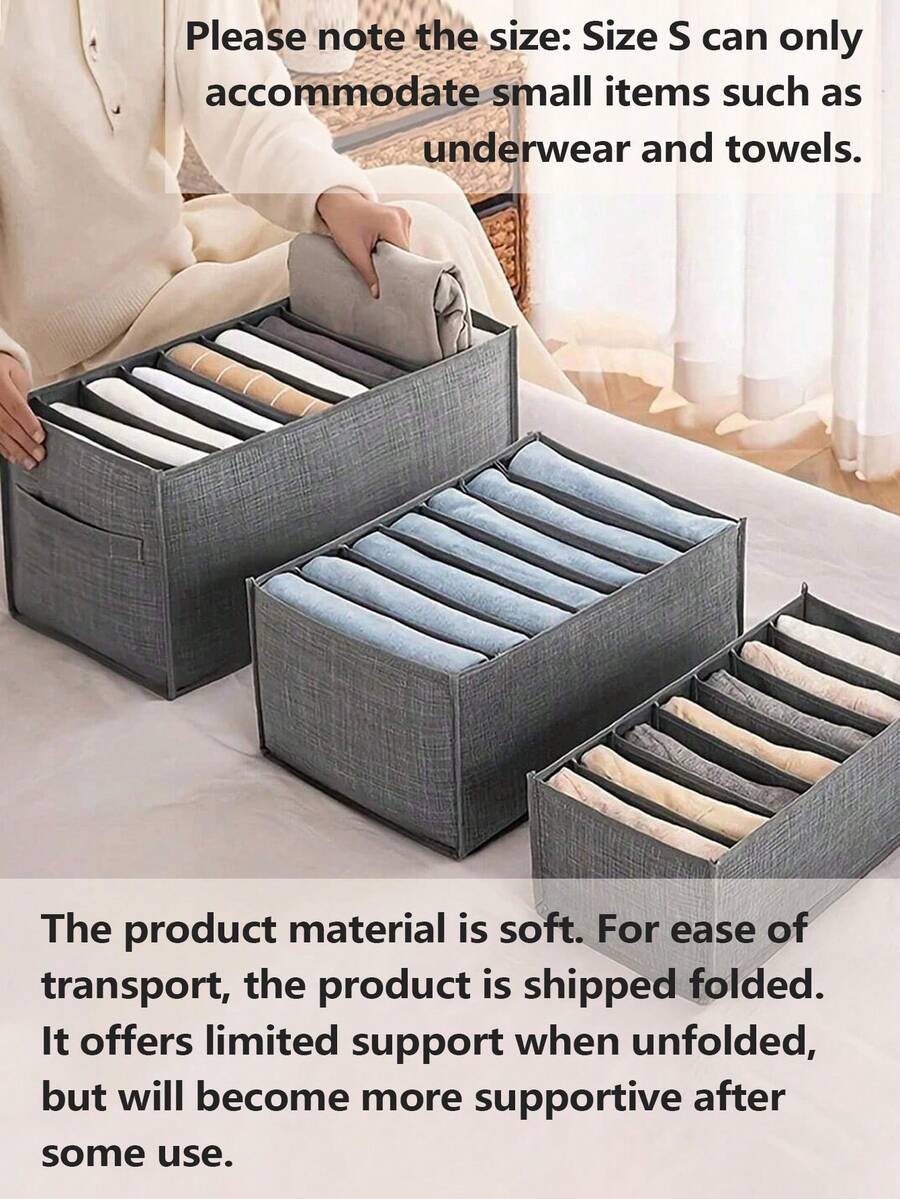 Hộp đựng đồ gấp gọn - 7 hoặc 9 ngăn, hộp lưu trữ di động | Hộp đựng kiểu ngăn kéo dùng để đựng đồ lót, tất, khăn quàng cổ, quần legging, áo phông, quần jean và quần áo mùa đông | Lý tưởng cho phòng ngủ và lưu trữ đồ đạc trong nhà (có thể đựng váy nữ, áo phông trắng, quần đen), vách ngăn ngăn kéo thiết kế gấp gọn, giải pháp lưu trữ tiết kiệm không gian dưới gầm giường với tay cầm dễ dàng mang theo. - Xám - Xem 1
