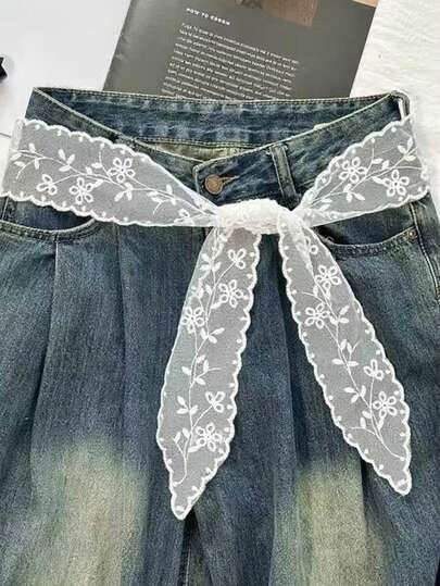 1件装女士蕾丝腰带，多功能牛仔配饰，可作围巾或腰带使用，时尚长款围巾腰带，花卉蕾丝饰边围巾，蕾丝发带颈巾，轻盈刺绣蕾丝围巾，优雅蕾丝腰部装饰，女士配饰