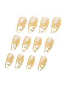 Add A Touch Of Romance With 24pcs Casual Elegant Sweet Cute Street Simple Classic Modern Daily Yellow Aurora White French Short Almond Press On Nails Fake Nail Kit,Suitable For Sweet And Delicate Girls And Women To Use In Daily Life And Shopping - Yellow - View 6