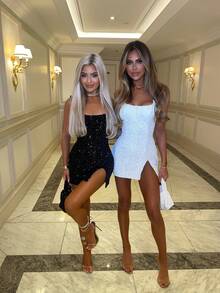 Women's Glitter Sequin Mini Dress Sleeveless Backless Wide Strap Bodycon Short Dress Slit Front Party Club Dress - màu đen - Xem 6