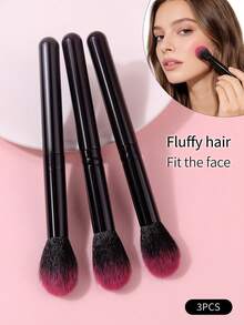 3pcs/Set Dual-Tone Soft Fluffy Makeup Brushes Set, Blush Brush, Powder Brush, Highlighter Brush, Beginner Makeup Tools, Multi-Functional & Portable - Black - View 2