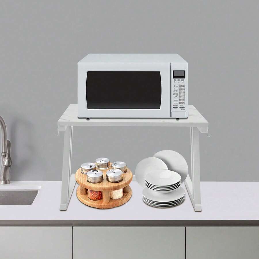 SENDERPICK 2-Tier Microwave Shelf Load 25KG Tabletop Kitchen Microwave Stand - White - View 1