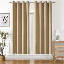 1pc Solid Color Polyester Curtain, Blackout Curtain To Darken Room During Power Outage, Heat Insulating Curtain For Kitchen, Dining Room, Living Room, Bedroom - Khaki - View 35