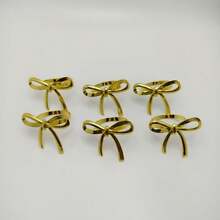 6pcs/10pcs Unique Asymmetric Bow Napkin Rings, Hotel Tabletop Napkin Holders - Gold - View 5