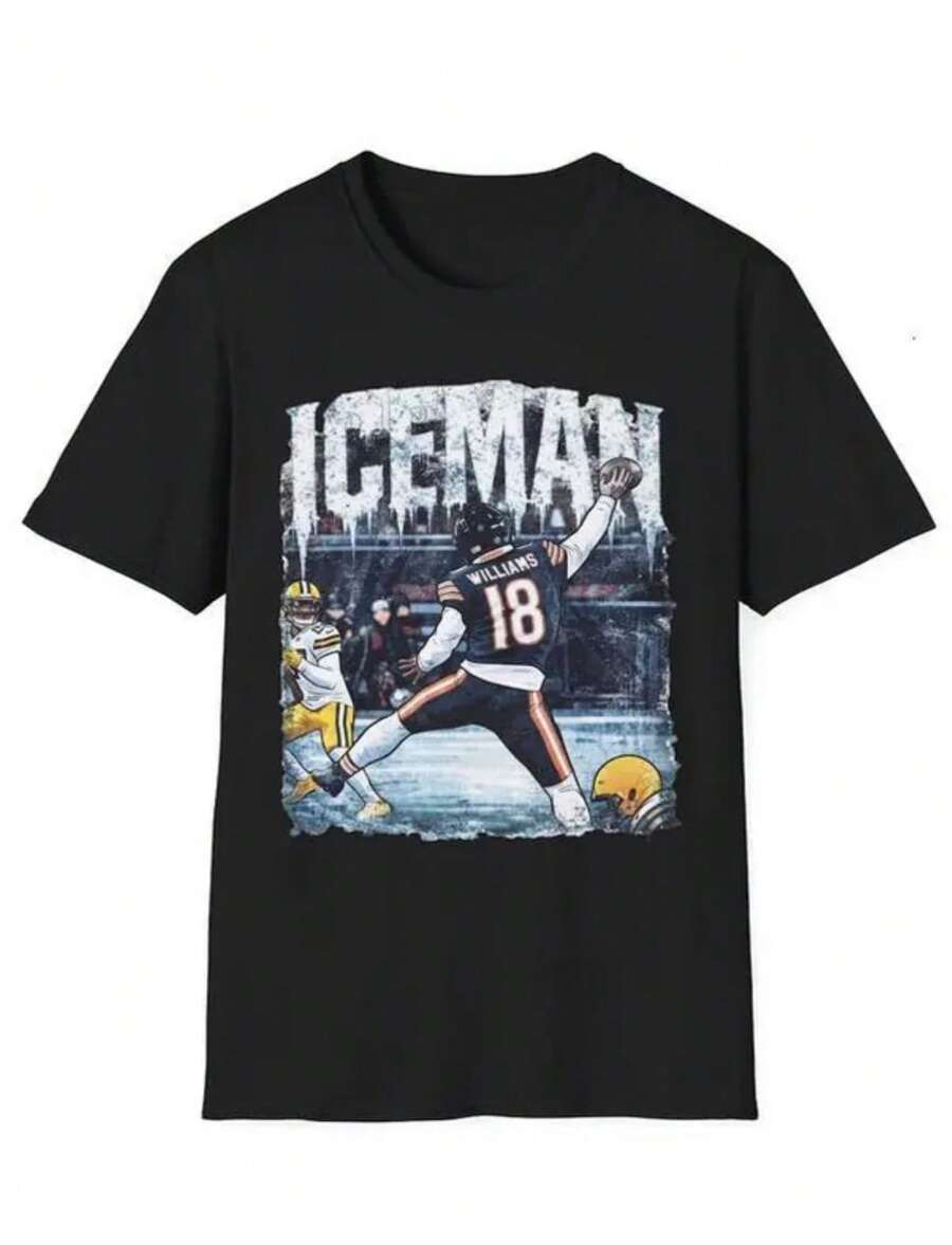 Caleb Williams Iceman Shirt, Chicago Football Fan T-Shirt, QB Iceman Moment Meme Tee, Vintage Sports Graphic Shirt, Gift For Football Fans - 黑色 - 查看 1