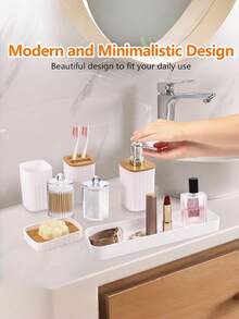 Bathroom Accessories Set, 10-Piece Bathroom Set, Black Bathroom Accessories With Slim Trash Can, Soap Dispenser, Toilet Brush, Toothbrush Set, Qtip Holders Vanity Tray Tissue Box Cover - Multicolor - View 9