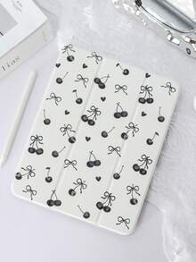 1 件装可爱爱心、蝴蝶结和樱桃图案彩绘平板电脑保护套，兼容 iPad Mini 4/Mini 5/Mini 6/Mini 7/Air/Air 2/9.7/10.2/10.5/Air 4/Air 5/10.9/Pro 11 英寸/第十代/iPad Air 11 英寸 (M2)-2024/iPad Pro 11 英寸 (M4)，包含笔槽、三折支架、TPU 软边保护、磁吸式睡眠/唤醒功能，简约/创意/独特/趣味/可爱/小众设计平板电脑保护套 - 黑色 - 查看 3