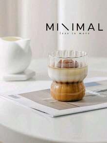 1pc Stylish Milk Coffee Cup, Juice Cup, Unique Striped Breakfast Cup, Coffee & Cold Drink Cup - Clear - View 1