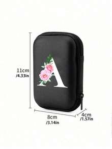 Letter Floral Pattern A-Z Portable Mini Storage Bag,Waterproof Shockproof Digital Accessories Organizer | Zipper Wallet-Style Pouch For Phone Chargers, Data Cables, Wireless Bluetooth Earphones & Headphones | Custom Letter Logo Electronic Gadget Storage Box | Essential For Business Trips, Travel, School, College & Office Use | Ideal For Students, Professionals, Travelers & Digital Gear Lovers - Multicolor - View 11