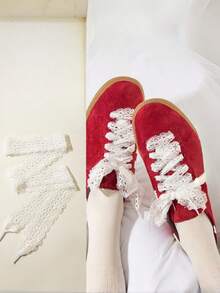 2 Pairs/1 Set Black & White Hollow Lace Elastic Shoelaces, Suitable For Ballet/Tap Dance Shoes - Multicolor - View 5