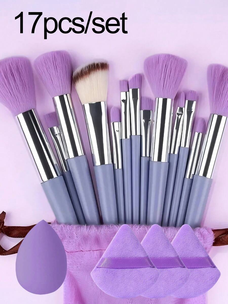 17件套化妆刷套装，适用于遮瑕、腮红、粉底、眼影和唇部彩妆，是日常美容、旅行和化妆新手的理想之选，也是新年、情人节、生日和节日的完美礼物。 - 彩色 - 查看 1