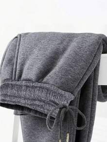 女士户外保暖内衬慢跑裤，休闲抽绳运动裤，适合寒冷天气，秋冬季紧身裤 - 深灰色 - 查看 5