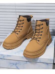 Women's Brown Work Boots, Durable Construction Site Boots, Autumn Wear, Anti-Slip Boots, Suitable For Various Daily Activities (Runs Small, Please Order Half Size Up If You Have Wide Feet) - Yellow - View 7