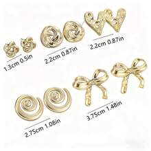 10件套波西米亚风树脂蝴蝶结多元素耳环套装，适合日常搭配、节日佩戴和送礼。 - 金色 - 查看 7