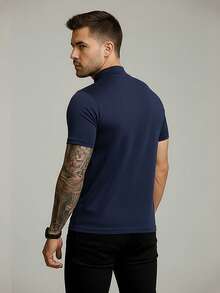 Men's Slim Fit Mid-Neck T-Shirt, Premium Cotton, Basic Casual Style - Màu xanh hải quân - Xem 4