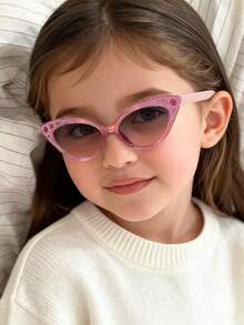 1副男女童6-12岁聚碳酸酯猫眼框眼镜，精致闪亮可爱甜美复古时尚眼镜，节日派对装扮，带眼镜盒 - 彩色 - 查看 11