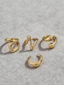 4件套金属指节戒指，男女通用，适合青少年/年轻人，可作为生日/周年纪念日/情人节礼物，日常配饰 - 金色 - 查看 5