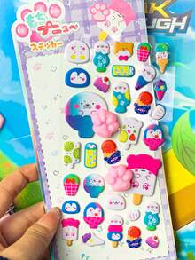 Children's Cute Cartoon Cat Paw Squeeze Stress Relief Sticker, Rabbit, Animal, Panda, Lotus Leaf 3D Sticker Decoration - Gift - Multicolor - View 15