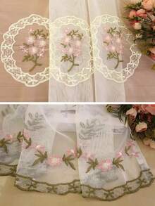 1pc Perforated European Embroidered Sheer Curtain, Semi-Blackout, Minimalist Pastoral Style, Suitable For Balcony, Living Room, Bedroom, Casement Window - Multicolor - View 3