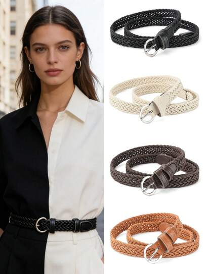 1pc Woven Elastic Decorative Versatile Belt, Beige