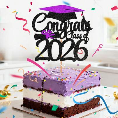 2026 Graduation Cake Topper, Katchon Shiny Graduation Cake Decorations | 2026 Graduation Party Decorations | 2026 Graduation Dessert Caps | Purple, Black 2026 Graduation Decor