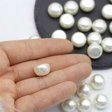 20/50pcs Semi-Circle Hole Pearl, ABS Bun Pearl, Suitable For Handmade Crafts, Valentine's Day Handmade Crafts, Sewing Supplies - White - View 5