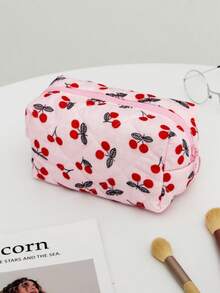 1件/套 红色樱桃图案大容量多功能化妆品收纳钱包包 便携式化妆刷收纳包 带拉链封口 可收纳口红、化妆刷、护肤品、手机、零钱、小物件 化妆包 化妆品收纳包 洗漱旅行包 - 彩色 - 查看 17
