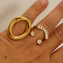 Minimalist Geometric Hollow Interface Ring, 18K Plated Stainless Steel - Gold - View 3