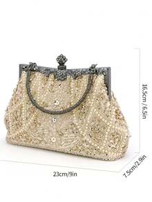 1件装奢华银色手工珍珠刺绣晚宴手拿包、派对包、婚礼礼品袋、女士手提包 - 銀色 - 查看 5