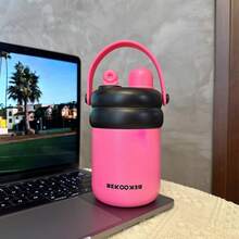 Bicchiere termico a doppia parete Dopamine, bicchiere d'acqua portatile da ufficio in acciaio inossidabile 316 con cannuccia - CU-01-6580 Bicchiere doppio per bevande con bolle - Rosa - Visualizzare 4
