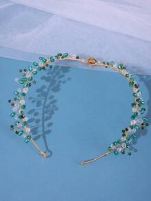 1pc Romantic Lavender Fairy Headpiece, Bohemian Green Leaf Crystal Hair Accessory For Women, Party, Wedding, Bridal - Green - View 6